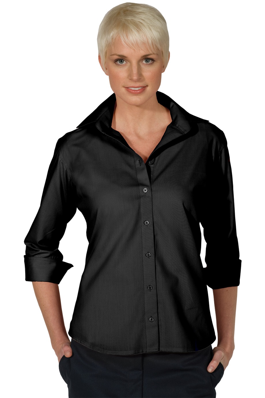 Edward's Women's 3/4 Sleeve Open Neck Poplin Blouse